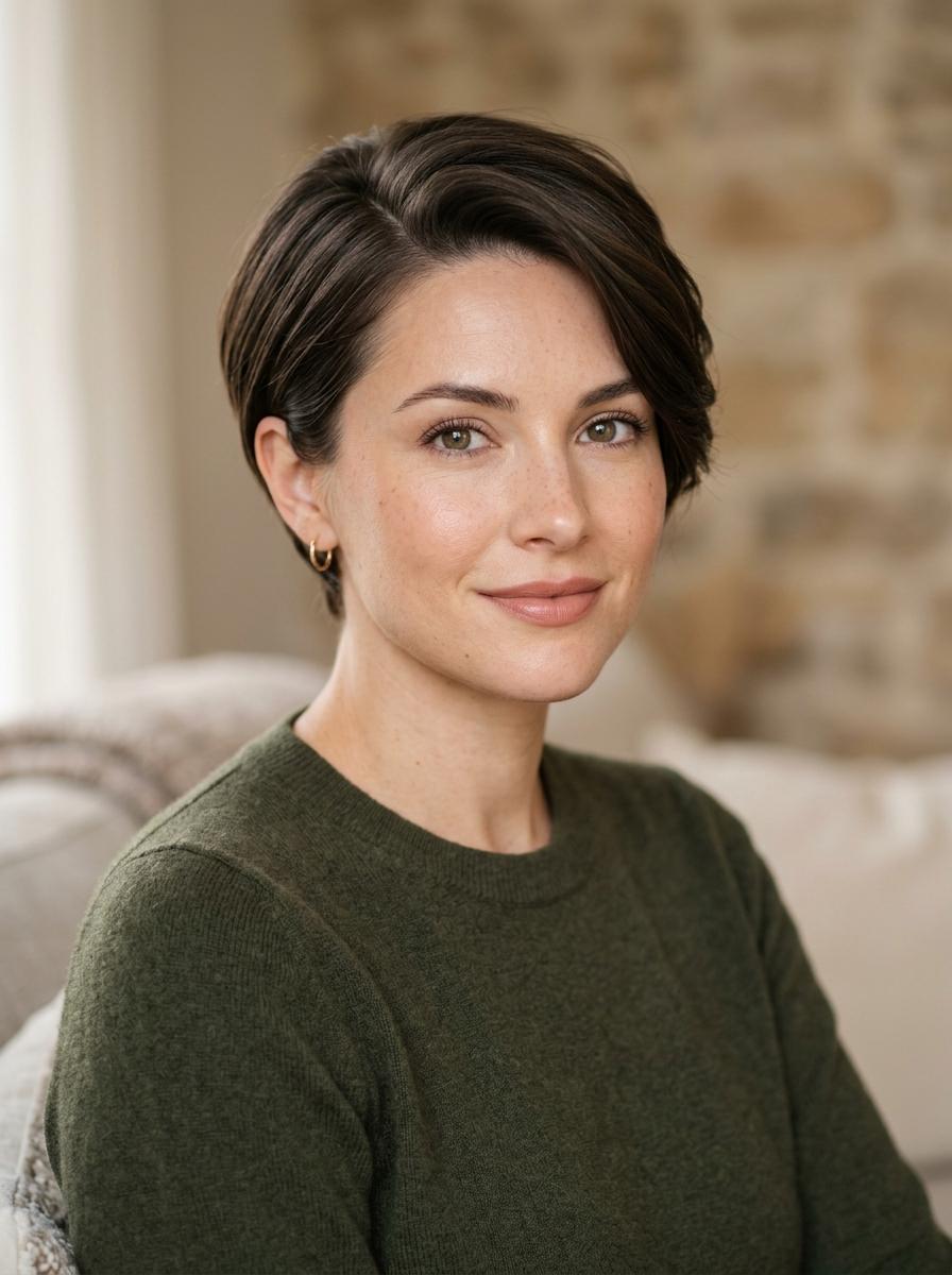 Eleganter Pixie mit Seitenscheitel - edle Frisur für kurze Haare